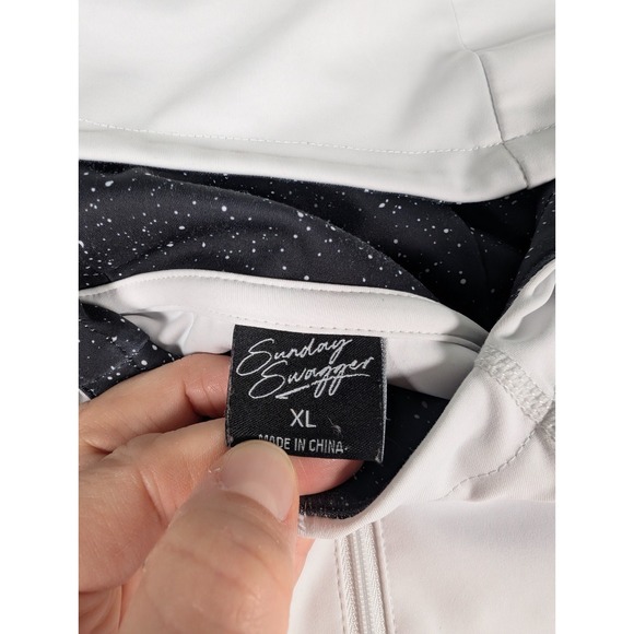 Sunday Swagger 1/4 Zip Performance Hoodie Mens XL White Black Speckled Hood Golf - Picture 3 of 8